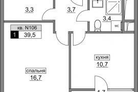 Недвижимость Квартиры / 1-к квартира, 39.5 м², 8/17 эт.