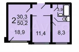 2-к. квартира, 50,3 м², 1/17 эт.