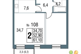 Продажа 1-комнатной квартиры 56,1 м², 7/16 этаж   Новостройка
