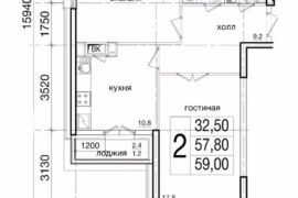 Недвижимость Квартиры / 2-к квартира, 59 м², 20/22 эт.